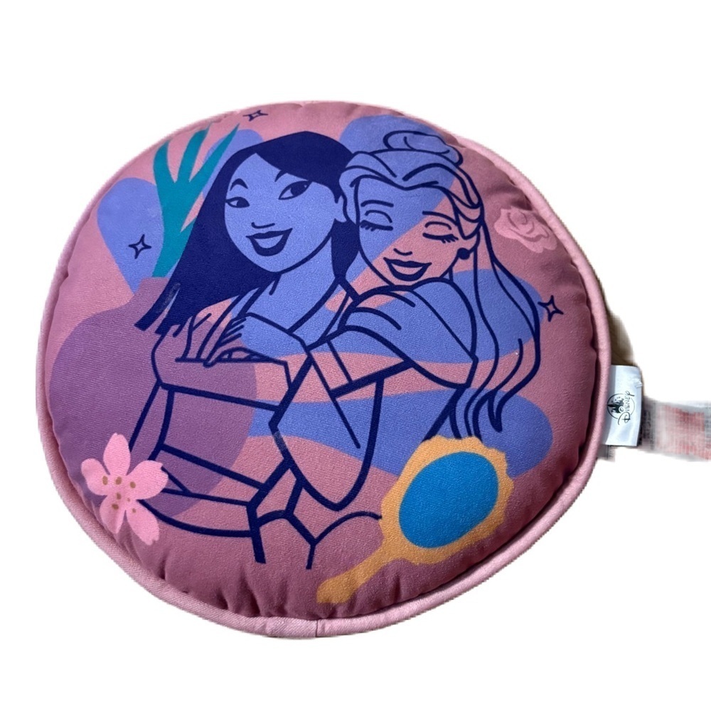 Disney Store Princess Circle Pillow Cushion Mulan Belle Beauty Beast Pink Blue